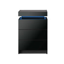 Bedside Table RGB LED 3 Drawers Black