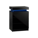 Bedside Table RGB LED 3 Drawers Black