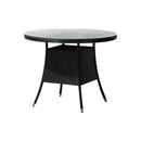 Outdoor Dining Table 90Cm Glass Tabletop Black Rattan