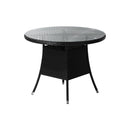 Outdoor Dining Table 90Cm Glass Tabletop Black Rattan