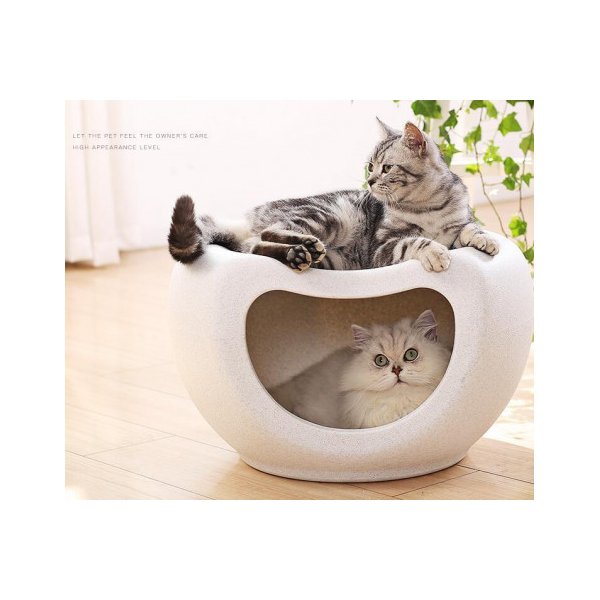 Cat Cave Small Dog House Kennel Plastic Pet Pod Bedding Igloo White