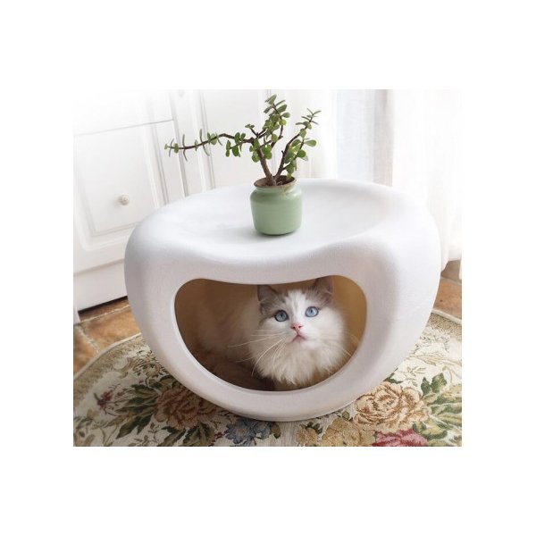 Cat Cave Small Dog House Kennel Plastic Pet Pod Bedding Igloo White