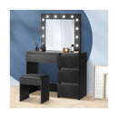 Dressing Table Stool Set With 12 Bulbs Mirror Black