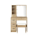Dressing Table Stool Set With 10 Bulbs Mirror Wooden