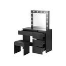 Dressing Table Stool Set With 12 Bulbs Mirror Black