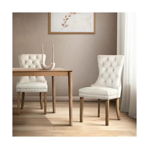 Velert Dining Chair With French Tufted X2 Beige