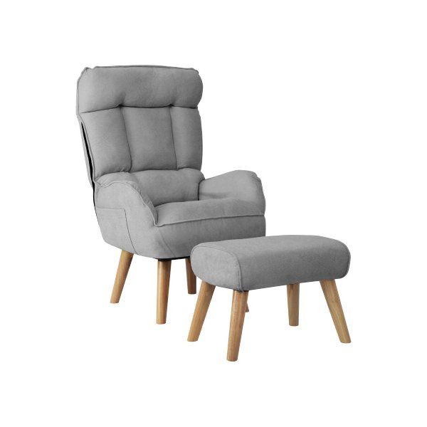 Armchair wit Stool 360° Swivel Seat Grey