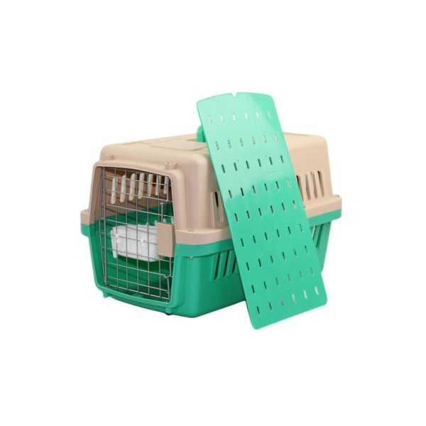 Medium Dog Cat Crate Pet Carrier Airline Cage With Bowl And Tray Green