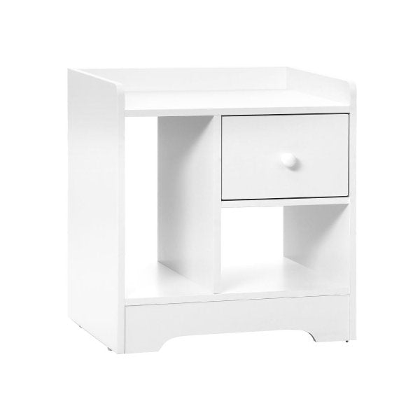 Bedside Table with Drawer & Storage Space White