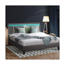 Bed Frame RGB LED King Size Wooden Grey Fabric