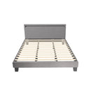Bed Frame RGB LED King Size Wooden Grey Fabric