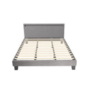 Bed Frame RGB LED Double Size Wooden Grey Fabric