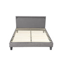 Bed Frame RGB LED Double Size Wooden Grey Fabric