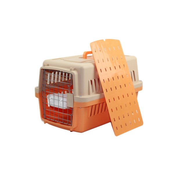 Medium Dog Cat Pet Carrier Airline Cage With Bowl And Tray Orange