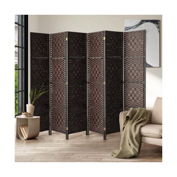 6 Panel Room Divider Privacy Screen Brown