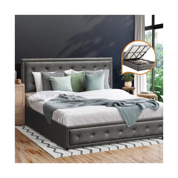 King Single Bed Frame with Storage Space Gas Lift Grey