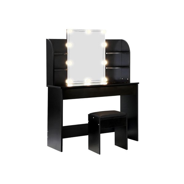Dressing Table Stool Set With 10 Bulbs Mirror Black