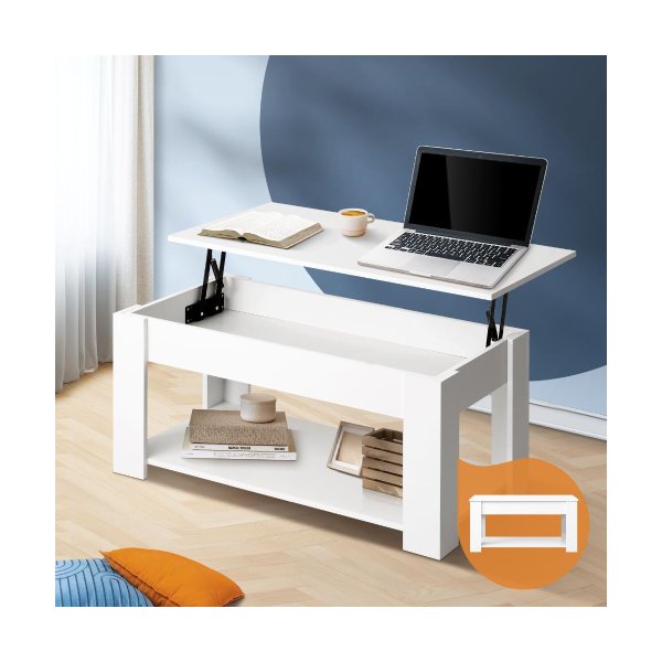 Coffee Table with Lift Up Top Storage Space Wooden White
