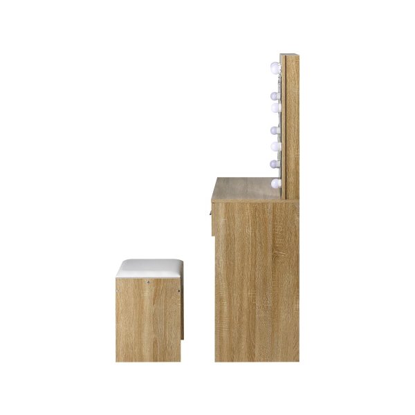 Dressing Table Stool Set Makeup Mirror 10 LED Bulbs Wooden