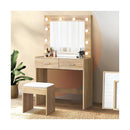 Dressing Table Stool Set Makeup Mirror 10 LED Bulbs Wooden