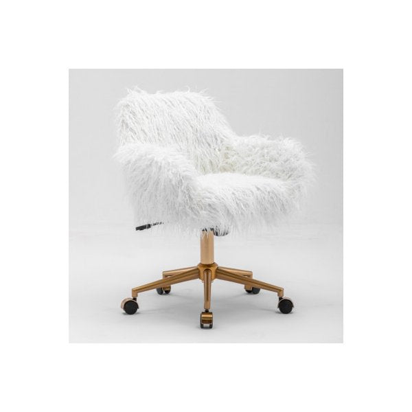Fluffy Office Faux Fur Swivel Desk Chair For Women And Girls White