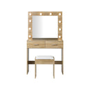 Dressing Table Stool Set Makeup Mirror 10 LED Bulbs Wooden