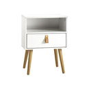 Bedside Tables with Leather Handle White