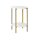 Round Coffee Table 2 Tier Marble Top Metal Gold Frame