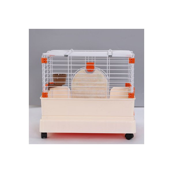 Small Orange Pet Rabbit Guinea Pig Crate With Potty Tray And Wheel