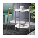 Round Coffee Table 2 Tier Marble Top Metal Gold Frame
