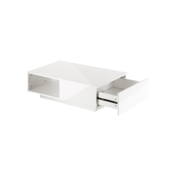 Coffee Table Led High Gloss Storage Drawer White
