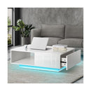 Coffee Table Led High Gloss Storage Drawer White