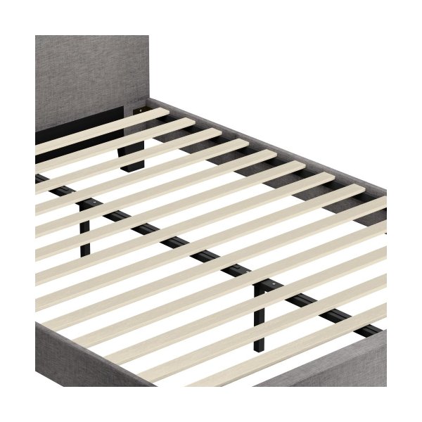 Bed Frame RGB LED Queen Size Wooden Grey Fabric