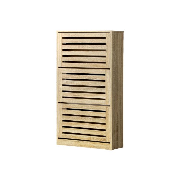 Shoe Storage Cabinet 3 Compartments with Rows Wooden