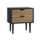 Bedside Table 2 Drawers Metal Handle Black&Wooden