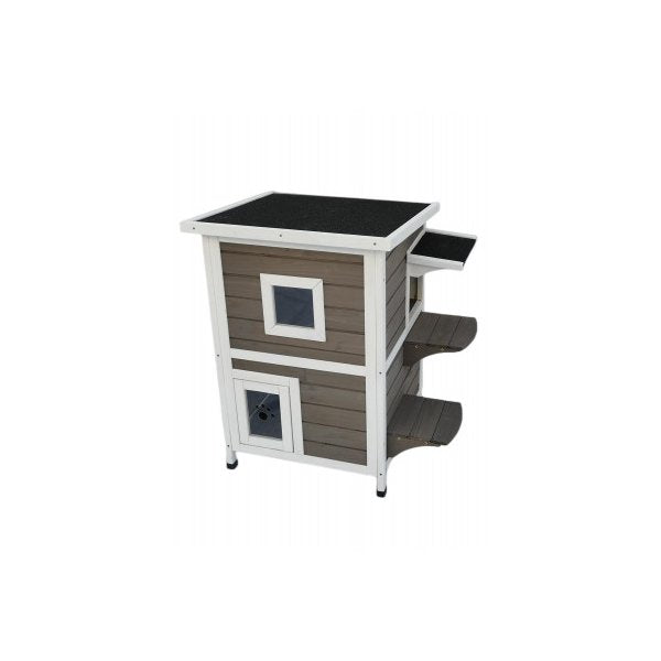 2 Story Cat Shelter Condo With Escape Door Rainproof Kitty House