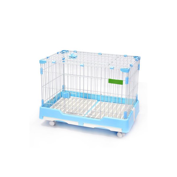 Large Blue Pet Dog Cat Rabbit Crate Kennel With Potty Pad And Wheel