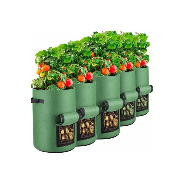 5 Pack 5 Gallon Plant Grow Bag Potato Pots With Handles Garden Planter