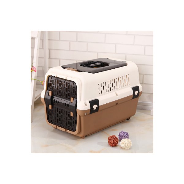 Medium Dog Cat Rabbit Carrier Travel Cage With Tray And Window Brown