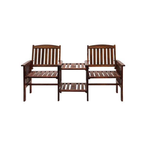 Outdoor Wooden Chair 2 Seat&Table Loveseat Charcoal