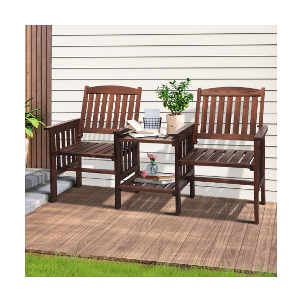 Outdoor Wooden Chair 2 Seat&Table Loveseat Charcoal