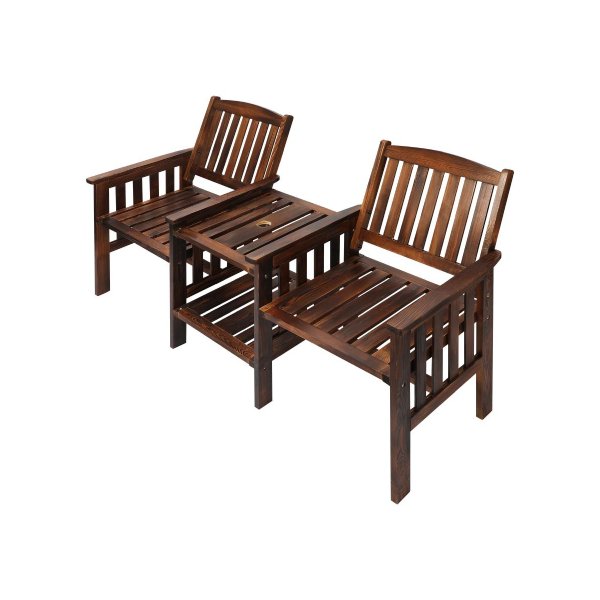 Outdoor Wooden Chair 2 Seat&Table Loveseat Charcoal