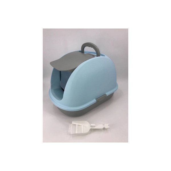 Xl Portable Hooded Cat Litter Box With Charcoal Filter And Scoop Blue