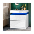 Bedside Table RGB LED 2 Drawers White
