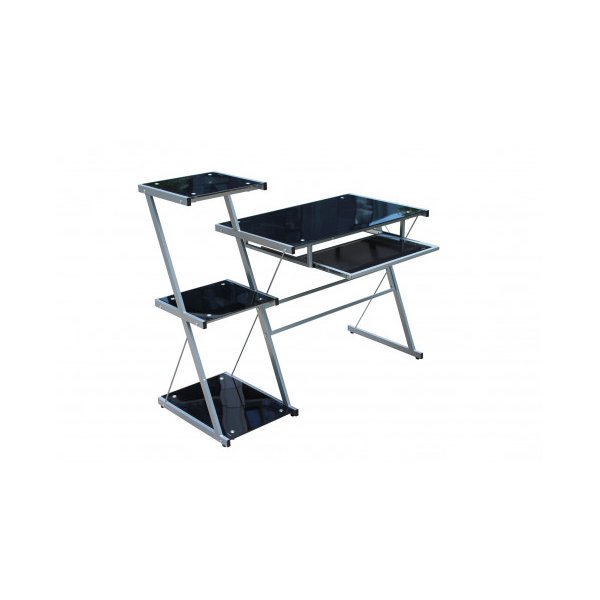 Metal and Tempered Glass Computer Gaming Table with Storage Shelves