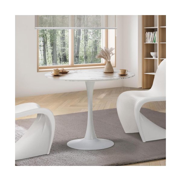 90Cm Dining Table Marble Tulip Shape White