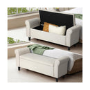 Storage Ottoman Linen Fabric Large Beige
