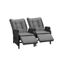 Sun Lounge Wicker Recliner 2 Pieces Black