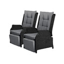 Sun Lounge Wicker Recliner 2 Pieces Black