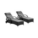 2x Wheeled Sun Lounger & Table Outdoor Set Black